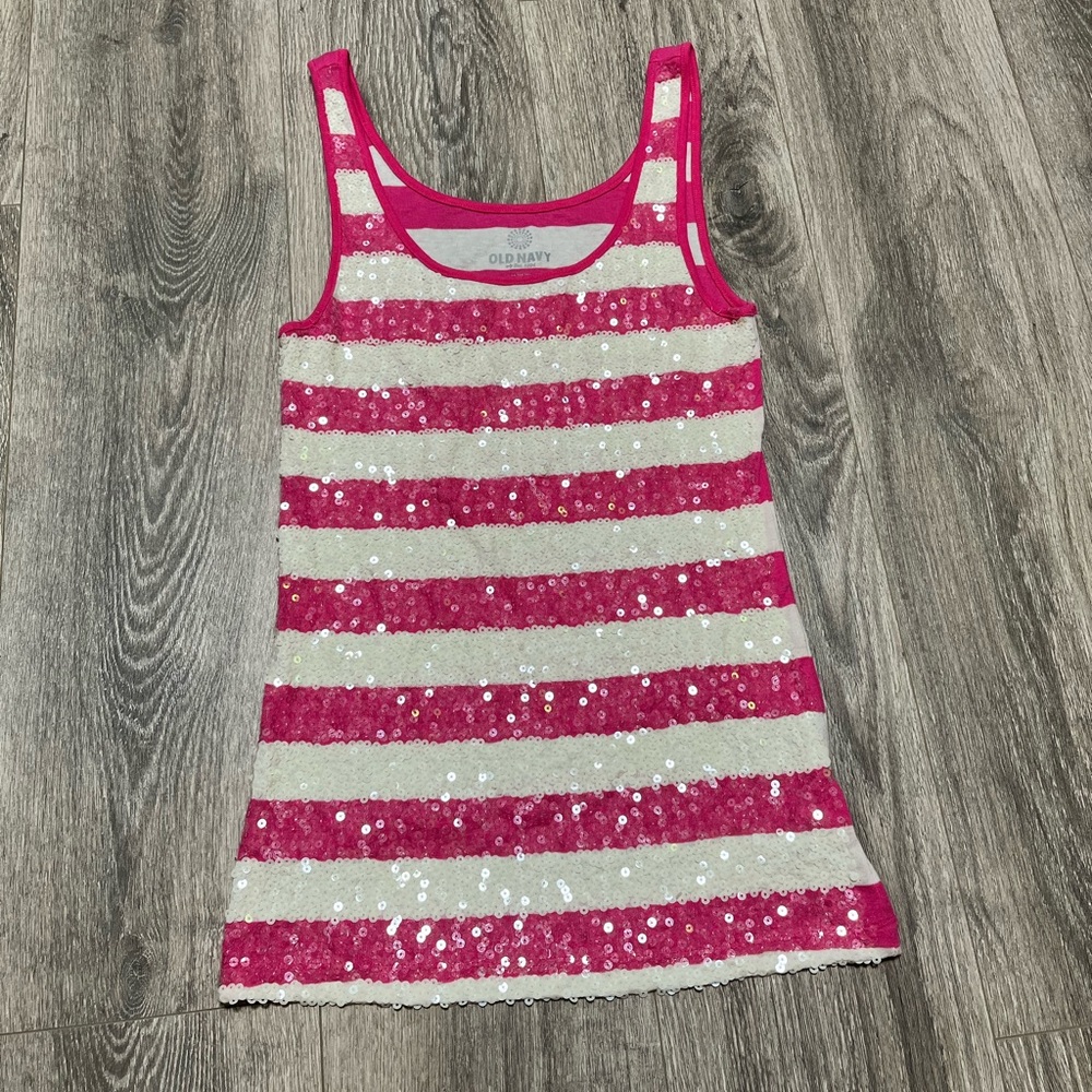 Pink and White Striped Sequin Tank Top